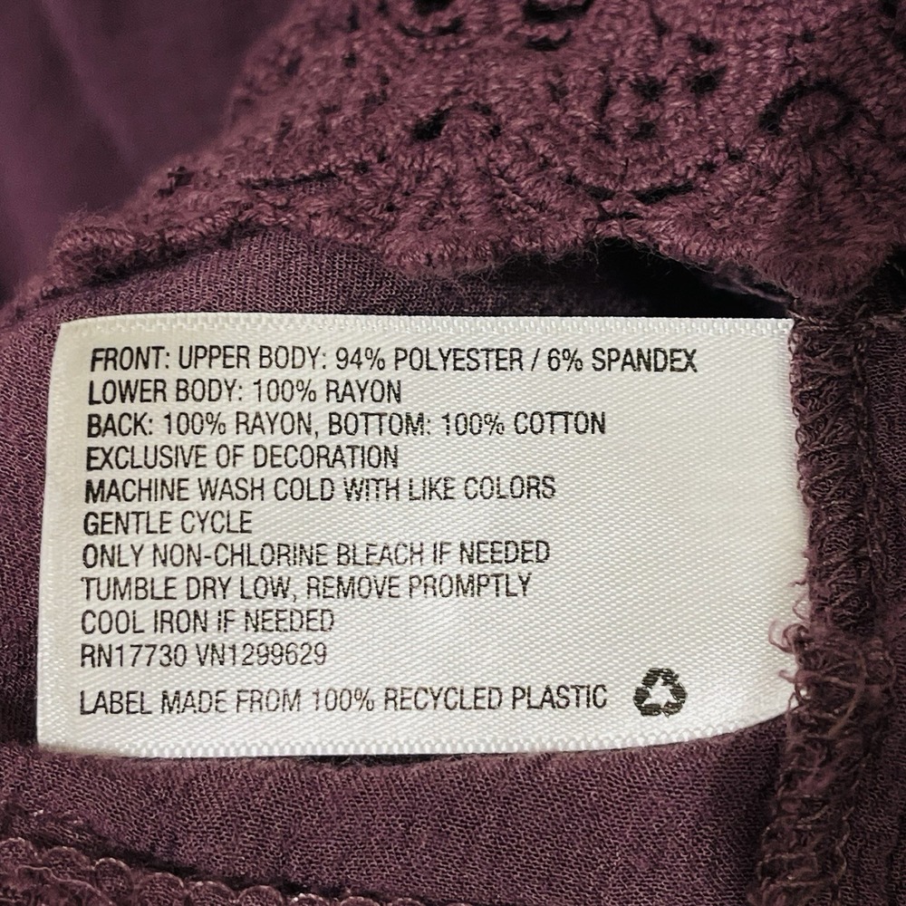 Knox Rose Top Crushed Velvet Floral Embroidery & Lace Purple Plum Women's Size S - Picture 8 of 11